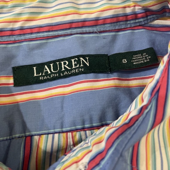 Lauren Ralph Lauren Button Down Shirt Womens Size 8 Classic Multicolor Stripes - Picture 2 of 10